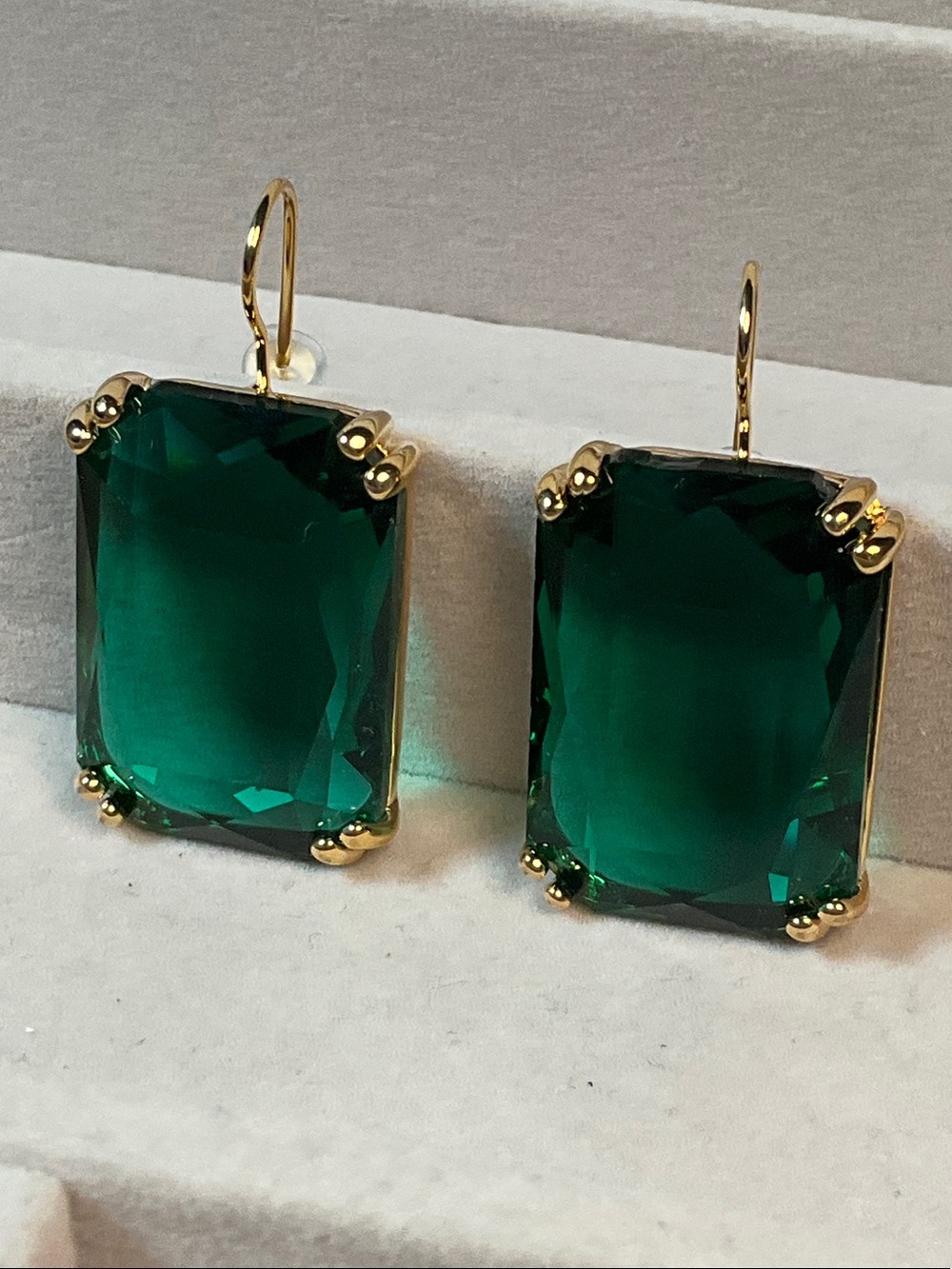 Swarovski Gold-Frame Emerald Green Cushion Drop Earrings
